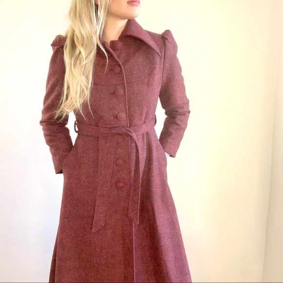 Vintage Style Burgundy Red/Pink/Purple Belted Coat - Picture 2 of 16